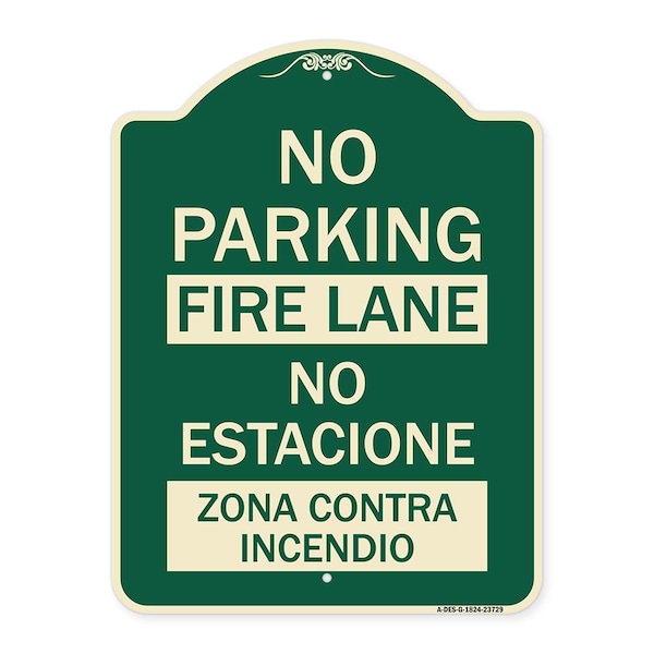 Signmission No Parking Fire Lane No Estacione Zona Contra Incendio Heavy-Gauge Alum, 24" x 18", G-1824-23729 A-DES-G-1824-23729 - main